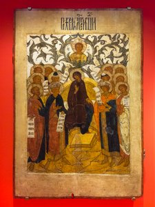 "Jumalanäidin ylistys" 1500-luvun loppupuoli (tempera puulle). tekijältä School Russian