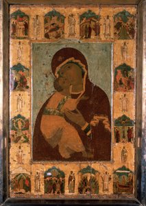 ""Vladimirin neitsyt"" (Vladimirskaia) Venäjän ikoni. Maalaus puulle. 1514 Kremlin Dormition Cathedral, Moskova tekijältä School Russian