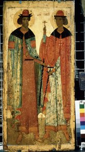 ""Pyhät Boris ja Gleb, Kiovan Vladimir I:n pojat"" Venäjän ikoni. Maalaus puulle noin 1450. Valtion Tretjakovin galleria, Moskova tekijältä School Russian