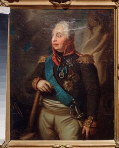 Marsalkkaprinssi Mihail Kutuzovin muotokuva (M. Golenishchev-Koutuzov (Golenishchev Kutuzov) (1745-1813) (Venäjän armeijoiden päällikkö, Venäjän kampanjan aikana (1812), Napoleon Bonaparte (1769-1821). Venäläisen mestarin maalaus tänään tekijältä School Russian