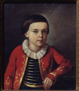Runoilija Mihail Lermontovin (1814-1841) muotokuva lapsena. Venäläisen mestarin maalaus, öljy kankaalle tekijältä School Russian