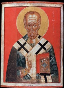 Saint Nicolas (tai Saint Nicolas de Myre tai Saint Nicolas de Bari, 270-345) (Saint Nicholas). Venäläinen ikoni, tempera puulla, 1200-luvun loppu, 1300-luvun alku, taidetta Novgorodista (Venäjä). Valtion Eremitaaši, Pietari. tekijältä School Russian
