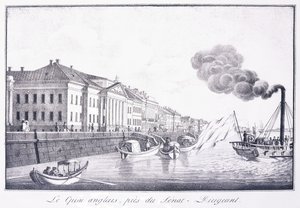 Englantilainen laituri, lähellä Senat-Dirigeantia; Quai Anglais, lähellä Senat-Dirigeantia, 1800-luvun alku (litografia) tekijältä School Russian