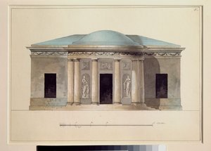 Konserttisali. Venäläisen mestarin teos, akvarelli paperille, n. 1826. Valtion ulkoilmamuseo Tsarkoje Selo, Pietari. tekijältä School Russian