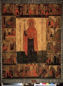 ""Pyhän Paraskeva Pyatnitsan elämä ja jaksot"" venäläinen ikoni. Maalausta puulle 1400-luvulta. Valtion historiallinen museo, Moskova tekijältä School Russian