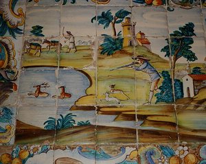 Azulejos-laatat, jotka kuvaavat metsästäjää ampumassa peuroja (keraamiset) tekijältä School Spanish