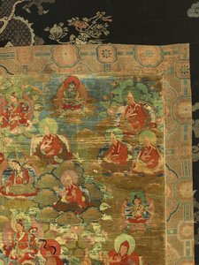 Yksityiskohta kolmannesta panchen-lamasta Losan Penden Yeshe (guassi kankaalla) tekijältä School Tibetan