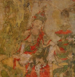 Tiibetin kulttuuri: Vesi ja kuu Kuan-Yin (Guanyin). Tempera silkillä, koko: 101,5x59,5, 1100-luvun alku, Valtion Eremitaaši, Pietari tekijältä School Tibetan