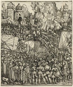 Unkarilaisten karkottaminen Ala-Itävallasta Maximilian I:n riemukaarelta tekijältä School of Albrecht Dürer