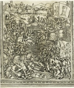 Sota Venetsian kanssa Maximilian I:n riemukaaresta tekijältä School of Albrecht Dürer