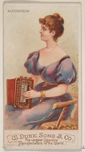 Harmonikka, Musical Instruments -sarjasta N82 Duke-tuotemerkin savukkeille, 1888, 1888. tekijältä Schumacher and Ettlinger