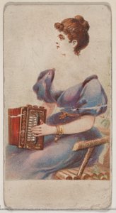 Harmonikka, Musical Instruments -sarjasta N82 Duke-tuotemerkin savukkeille, 1888, 1888. tekijältä Schumacher and Ettlinger