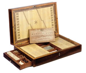 Skotlantilainen George III patentoitu musiikkipelilaatikko, n. 1880 (mahonki, satiinipuu ja norsunluu) tekijältä Scottish School