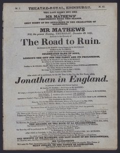Teatteriohjelma Theatre Royalille, Edinburgh, 29. joulukuuta 1825 (litho) tekijältä Scottish School