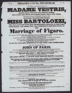Teatteriohjelma Theatre Royalille, Edinburgh, 8. lokakuuta 1829 (litho) tekijältä Scottish School