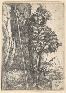Lansquenet seisomassa puun vieressä, 1520. tekijältä Sebald Beham