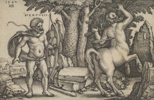 Hercules Killing Nessus, teoksesta The Labors of Hercules, 1542. tekijältä Sebald Beham