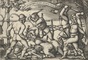 Talonpoikien tappelu, talonpoikien juhlasta tai kaksitoista kuukautta, 1547. tekijältä Sebald Beham