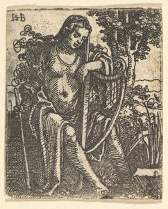 Nainen harpun kanssa, 1520-25. tekijältä Sebald Beham