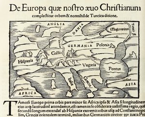"De Europa, quae nostra aeuo Christianum" on kristillisen Euroopan kartta, vuodelta 1550 Sebastian Munsterin "Cosmographia" (puupiirros) tekijältä Sebastian Munster
