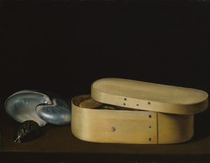 Asetelma kuorilla ja hakepuulaatikolla, 1620-luvun loppu.