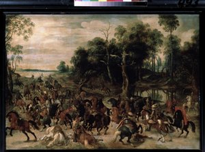 Ratsuväen hyökkäys, n. 1615 (öljy puulle) tekijältä Sebastian Vrancx