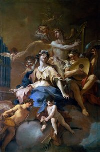 Glory of St Cecilia musiikillisten enkelien kanssa, n. 1720 (öljy kankaalle) tekijältä Sebastiano Galeotti