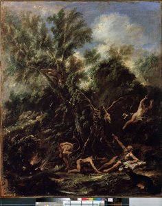 Pyhän Antoniuksen kiusaus (Pyhän Anthonyn kiusaus). Sebastiano Riccin (1659-1734) maalaus tekijältä Sebastiano Ricci