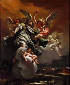 Pyhän Sebastianin apoteoosi Sebastiano Riccin (1659-1734) maalaus 1694 Mitat 78,5x63,5 cm Milano, Castello Sforzescon kansalaiskokoelmat