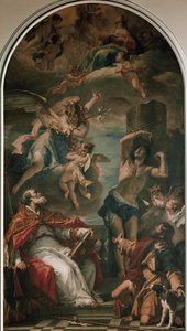 Neitsyt kirkkaudessa arkkienkeli Gabrielin, Pyhän Eusebiuksen, Pyhän Sebastianin ja Pyhän Rochin kanssa (öljy kankaalle tekijältä Sebastiano Ricci