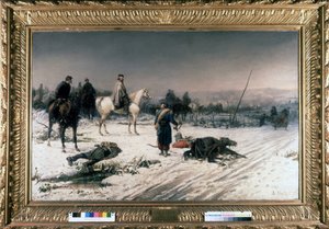 Garibaldi Dijonissa taistelukentällä, S. De Albertisin maalaus. 1877. Risorgimenton museo. Milano