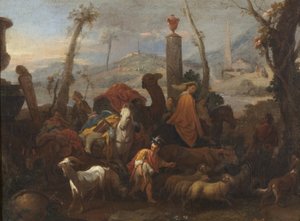Jaakobin matka ja Betelin pilari, n. 1640 (öljy kankaalle) tekijältä Sébastien Bourdon