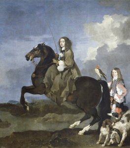Muotokuva Ruotsin Kristiinasta hevosen selässä (1626-1689), Ruotsin kuningattaresta - Ruotsin Kristiinasta (1626-1689) hevosen selässä - Sebastien Bourdonin (1616-1671) maalaus tekijältä Sébastien Bourdon