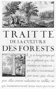Ms 260 tome IV Frontispiece kappaleesta "Traite de la culture des Forets" teoksesta "M. Vaubanin Oisivetes, joka sisältää useita muistelmia ou Ramas de sa way"
