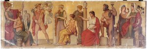 "Prometheus mallintaa ensimmäistä ihmistä", sommitelma prinssi Napoleonin Pompeian kodin eteisestä, noin 1860 (öljy kankaalle ja puulle). tekijältä Sebastien Melchior Cornu
