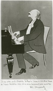 Ranskalainen säveltäjä Jules Massenet soittaa (piirustus) tekijältä Sem