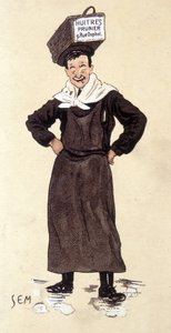 Ostereiden myyjä Prunier-myymälästä. Kromolitografia allekirjoitettu SEM (1863 - 1934).
