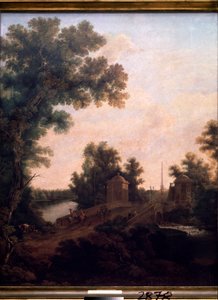 Kivisilta Gatchina Palace Parkissa. (Pietari). Semjon Fjodorovitš Shchedrin (Semion Shchedrin) (1745-1804) maalaus öljy kankaalle