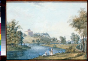 Paysage a Sivoritsy, Venäjä - Gouache sur papier de Semjon Fjodorovitš Shchedrin (Semion Chtchedrine) (1745-1804), avant 1792 - Näkymä Sivoritsyn maalaistalolle - Guassi paperilla, kirjoittanut Semjon Fjodorovitš Shchedrin (1742), ennen 47-18042 ,1x59 cm -