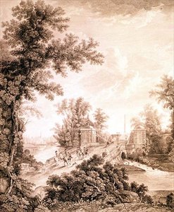Näkymä Connetable-obeliskista Gatšinassa, kaivertaja Ivan Dmitrijevitš Telegin (s.1779), noin 1800 (kaiverrus ja kaiverrus).
