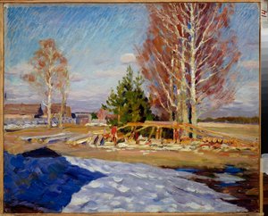 Kevätmaisema - Sergei Arsenjevitš Vinogradin (1869-1938) maalaus öljy kankaalle tekijältä Sergei Arsenevich Vinogradov
