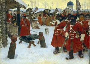 Streltsien (strelettien) ryhmä - Sergei Vasilyevich Ivanovin (1864-1910) maalaus, öljy kankaalle