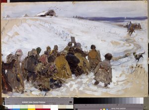 Rangaistusretkikunta. Sergei Vasilyevich Ivanovin (1864-1910) maalaus. Öljy pahville. Moskova, valtion Tretjakovin galleria.