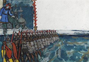 Kuvitus A. Pushkinin satuun tsaari Saltanista tekijältä Sergei Vasilievich Malyutin