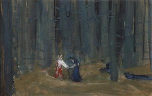 Kuvitus tarinaan kuolleesta prinsessasta ja seitsemästä ritarista