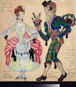 Valmistelevat puvut Pierre Augustin Caron de Beaumarchaisin (1732-1799) teatterinäytelmään "Le mariage de Figaro" (Pukusuunnittelu Beaumarchaisin teatterinäytelmään Figaron häät) - Sergei Jurievich Sudeykin (Serge Soudeiki)