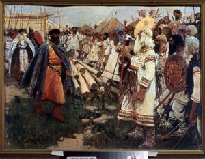 ""Kristinusko ja pakanallisuus"" Ukrainan kristinusko - Kahden uskonnon allegoria kasvotusten - Sergei Ivanovin (1864-1910) maalaus 1909 Alueellinen taidemuseo, Simferopol