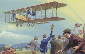 John William Alcock ja Arthur Whitten Brown, jotka lensivät Atlantin yli (guassi paperille).