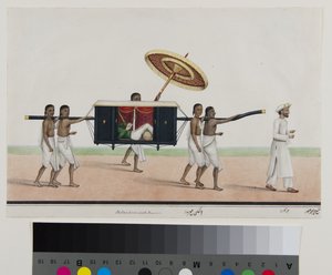 Thomas Holroyd lukee palankiinissaan, n. 1835 (läpinäkymätön akvarelli paperilla)