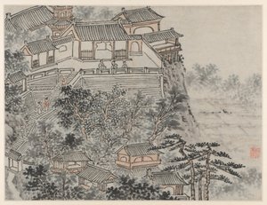 Kaksitoista näkymää Tiger Hillille, Suzhou: The Five Sages Terrace, vuoden 1490 jälkeen. tekijältä Shen Zhou
